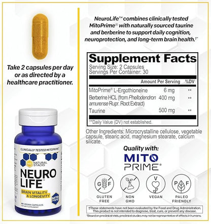 NATURAL STACKS NeuroLife & Resveratrol Supplement Bundle - Supports Longevity & Brain Aging* - 120 Capsules