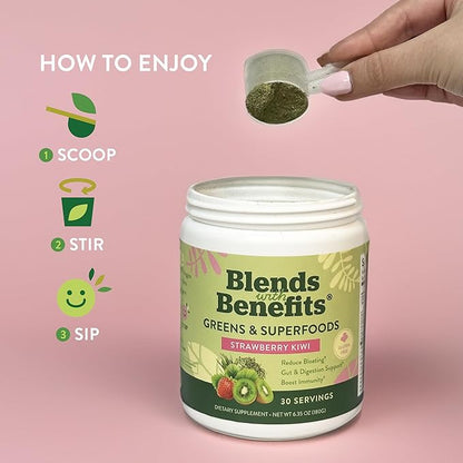 360 Nutrition Blends with Benefits Super Greens Powder w/Probiotics, Digestive Enzymes, Sugar & Gluten Free, Plant Based Superfood Drink Mix for Gut Health, Bloating, Immunity, Overall Health, 6.35 oz
