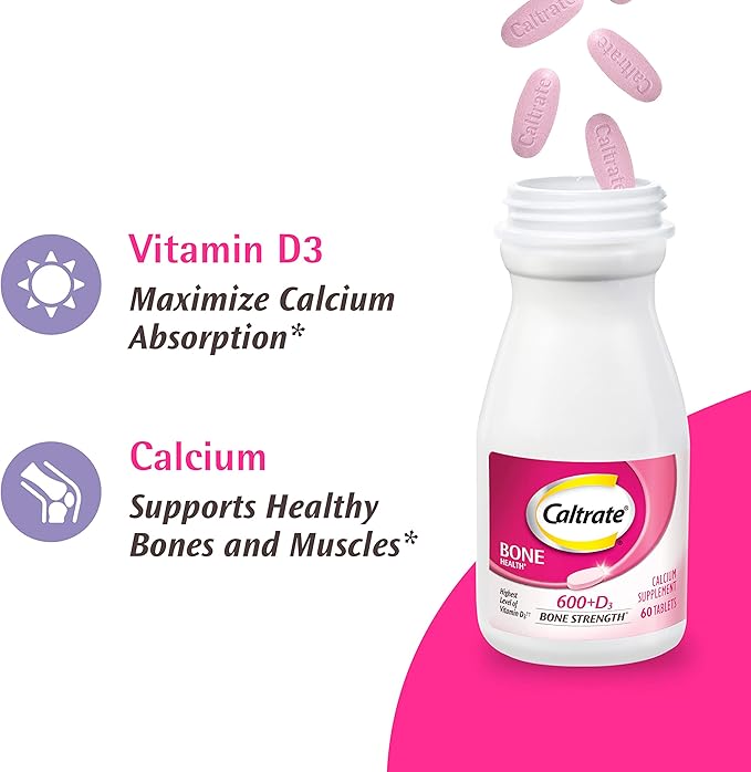 Caltrate 600 Plus D3 Calcium and Vitamin D Supplement Tablets, Bone Health Supplements for Adults - 200 Count
