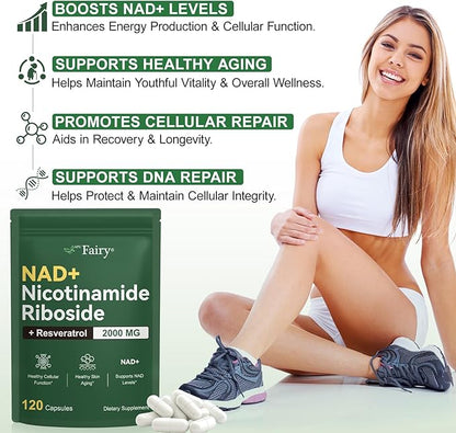 NAD Supplement,Nicotinamide Riboside,NAD 2000MG Liposomal Supplements for Women & Men,Liposomal Nicotinamide Riboside Resveratrol for Anti-Aging, Energy,Focus 120 Capsule (120)