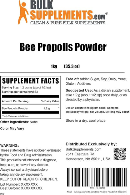 BulkSupplements.com Bee Propolis Powder - Bee Propolis Supplement, Superfood Supplement - Natural & Gluten Free, 1.2g per Serving, 1kg (Pack of 5) (11 lbs)