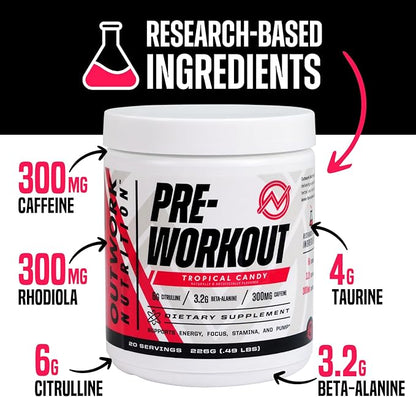 Outwork Nutrition Pre-Workout for Men & Women, Pre Workout Without Creatine, Nootropic Pre Workout Powder with Citrulline Malate, Beta Alanine, Taurine, Rhodiola & Caffeine (Tropical Candy)