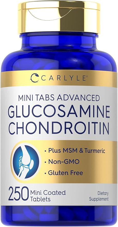 Carlyle Glucosamine Chondroitin MSM Turmeric | 250 Mini Tablets | Non-GMO and Gluten Free