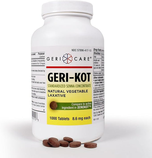 GeriCare Geri-KOT Senna, Natural Vegetable Laxative, Sennosides 8.6mg Tablets, 1000 Count (Pack of 1)