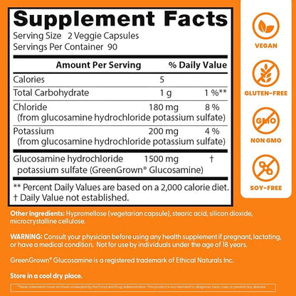 Doctor's Best Vegan Glucosamine Sulfate, Joint Support, Non-GMO, Vegan, Gluten Free, Soy Free, 750 mg 180 Veggie Caps (Pack of 1)