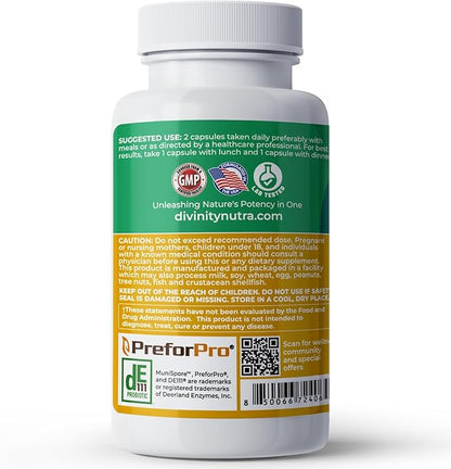 4-in-1 Prebiotic Probiotic & Postbiotic for Women & Men, Complete Gut & Digestive Support Supplement, Pre Post Probiotics & Digestive Enzymes 60 Capsules,Made in USA