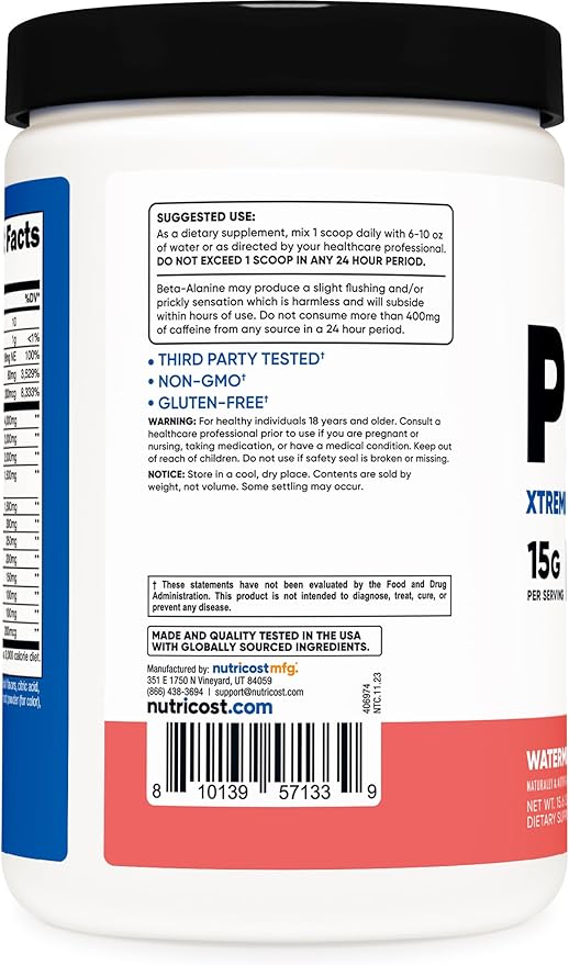 Nutricost Pre-Workout Xtreme, Watermelon, 30 Servings, Vegetarian, Non-GMO and Gluten Free (Pre-X)