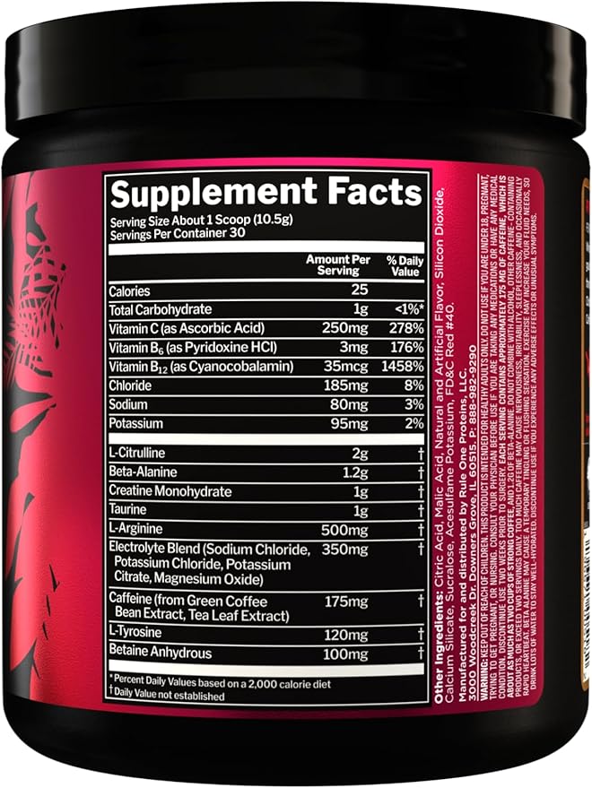 Rule 1 R1 Roar - Pre-Workout Powder with Creatine, Beta-Alanine, Citrulline, Electrolytes & Caffeine (30 Servings, Fruit Punch)