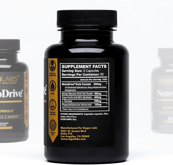 NeuroDrive Memory & Focus Supplement - Boost Brain Focus, Mental Health & Brain Fog | Natural Doctor Approved - Brain Nootropic, Phosphatidylserine, Centrophenoxine, Bacopa - 90 Capsules
