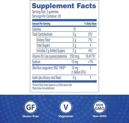 Florastor Digestive and Metabolic Support Probiotic Blend, Prebiotic and Probiotic Gummies for Multi-Action Digestive Health Care, with Vitamin B12, 56 Gummies
