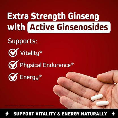 Herbtonics Korean Red Panax Ginseng 1500mg - Energy Supplement for Peak Performance, Focus & Vitality - High Potency Ginseng Root Extract - 120 Vegan Capsules