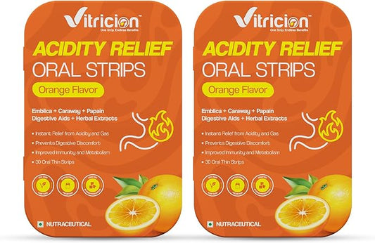 Acidity Relief Oral Strips – 60 Strips – Fast-Dissolving Supplement for Acid Reflux, Bloating & Gas – Natural Digestive Support for Men & Women – Orange Flavor