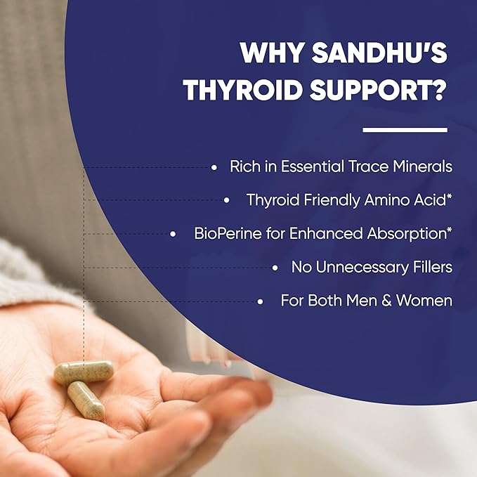 Sandhu's Thyroid Support Complex with Selenium, Zinc, Iodine, L Tyrosine, Ashwagandha | Pure Health Supplement for Women & Men |70 Count, 35 Days Supply
