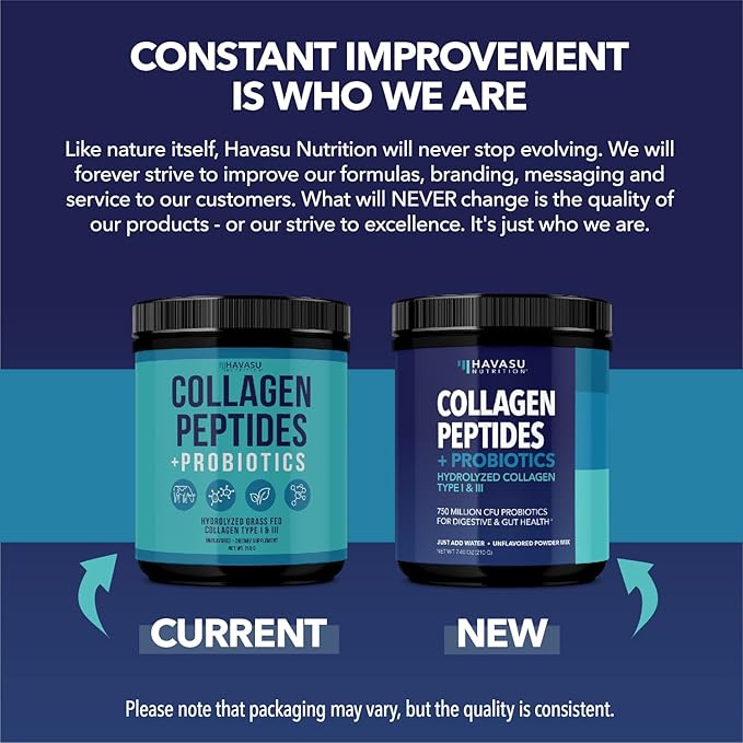 Collagen Peptides Powder with Probiotics - Grass-Fed Hydrolyzed Type I & III for Hair Skin and Nail Health - GLP-1 Nutritional Support for Digestion - Easy-to-Mix, Unflavored, 1-Month Supply
