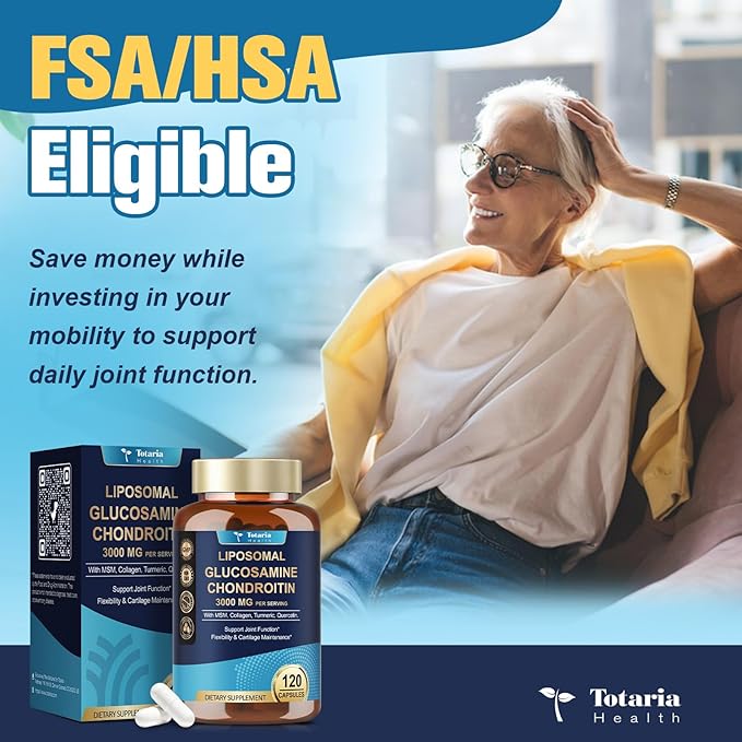 Glucosamine Chondroitin MSM Collagen, 3000MG HSA FSA Eligible Items Only List for Men & Woman, Hsa Store Eligible Items Supplement, Glucosamine Chondroitin Sulfate 120 Capsules Made in USA