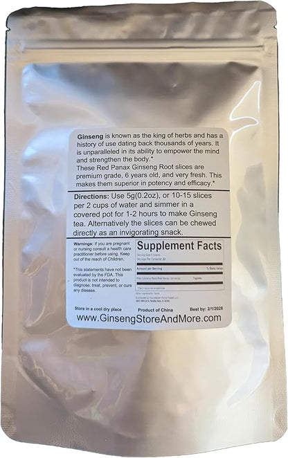 Red Panax Ginseng Slices | 6 Year Old Whole Roots | Korean Red Ginseng | Premium Grade, Very Large | High Ginsenosides for Energy, Health and Performance for Men & Women (Slices)