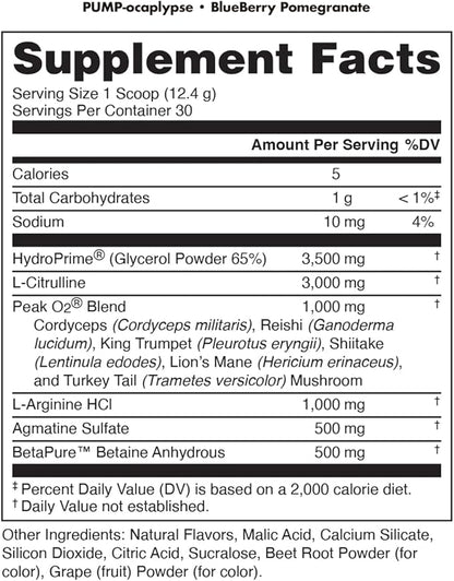 Pump-ocalypse Blueberry Pomegranate | Nitric Oxide, L Arginine Supplement | Citrulline Malate, GlycerPump | Ultimate N.O. Booster | Lean Muscle Support | Blood Flow, Vascularity, Hydration, Endurance