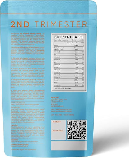 2nd Trimester Prenatal Vitamins – 30 Capsules | Iron, Lutein, B Complex & Inositol for Energy, Gestational Support, and Immune Boost | Vegan Pregnancy Supplements – Weeks 13-27