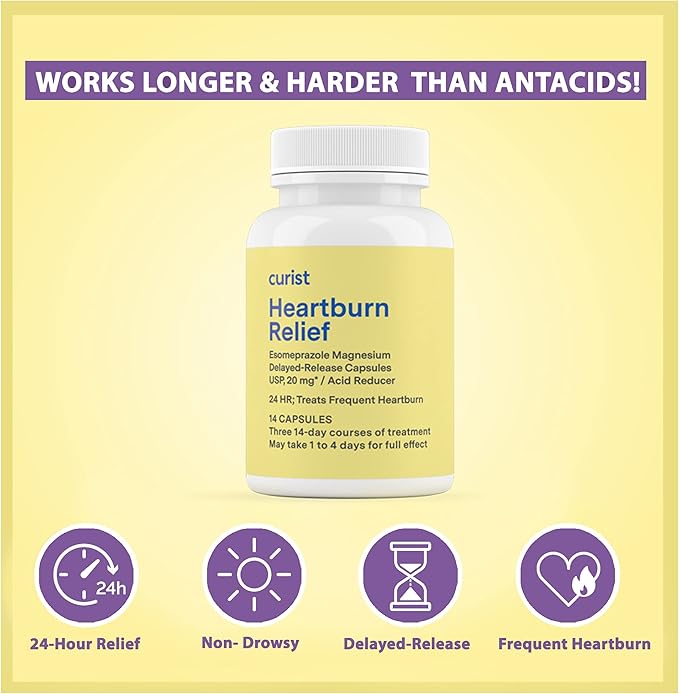 Curist Esomeprazole 20mg Capsules Delayed-Release - Acid Reflux Medicine for Heartburn Relief - 42 Count Capsules - Acid Reflux Relief