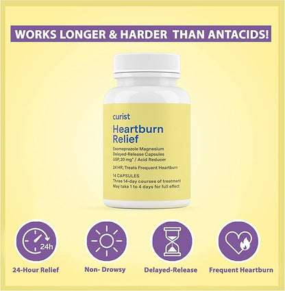 Curist Esomeprazole 20mg Capsules Delayed-Release 84 Count - Acid Reflux Medicine for Heartburn Relief - Two Packs of 42 Count Capsules (84 Total) - Acid Reflux Relief