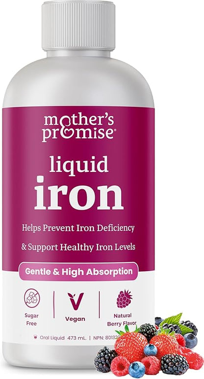 Liquid Iron Supplement for Women, Men & Kids | Non Constipating Vegan Iron Supplements for Anemia, Healthy Blood, Prenatal & Postnatal | Sugar-Free Natural Berry Flavor, Ferrochel® & Vitamin C