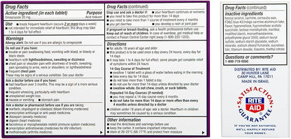 Rite Aid Acid Reducer Omeprazole Delayed Release Tablets - 20 mg, 3 Bottles, 14 Count Each (42 Count Total), Wildberry Mint Flavor, Heartburn Relief, Heartburn Medicine, Treats Frequent Heartburn