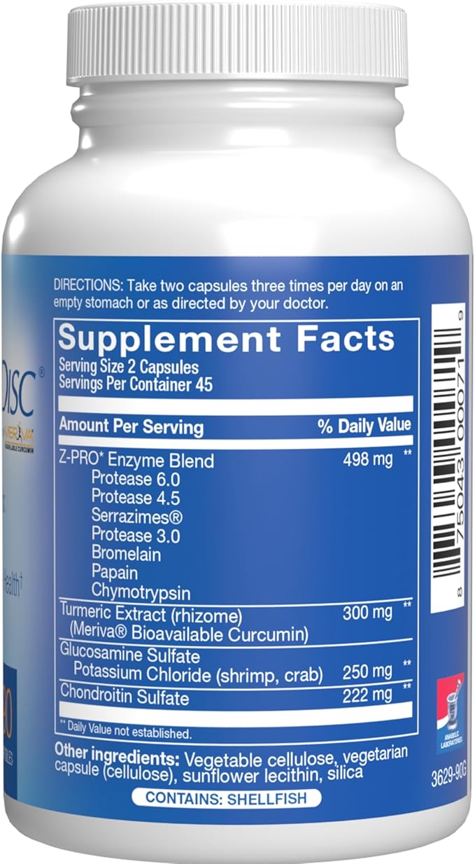Nutra Disc & Joint Support Supplement - Clinically Formulated Restorative Cartilage Ligament and Tendon Supplement with Meriva Curcumin Enzymes Glucosamine and Chondroitin for Adults