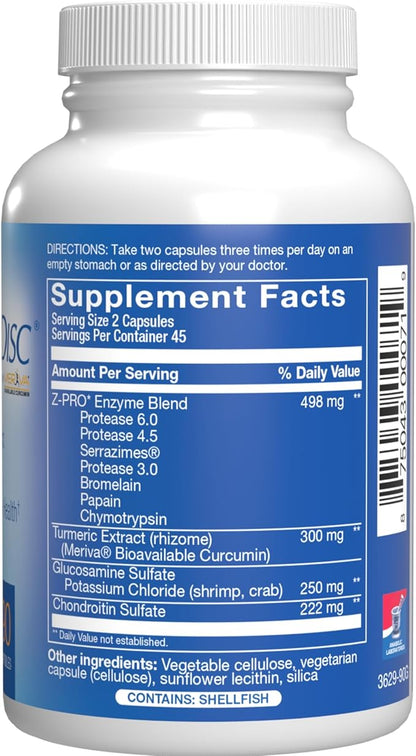 Nutra Disc & Joint Support Supplement - Clinically Formulated Restorative Cartilage Ligament and Tendon Supplement with Meriva Curcumin Enzymes Glucosamine and Chondroitin for Adults