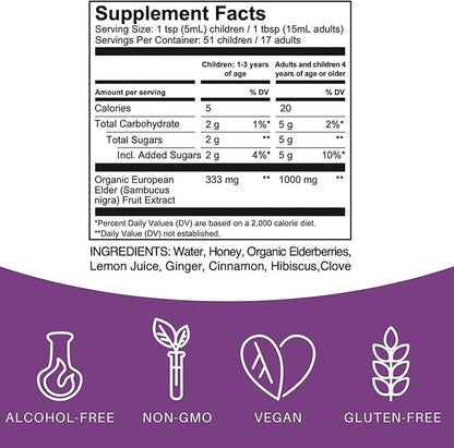 Elderberry Syrup by Elderlane - Elderberry Shots - Immune Support Supplement for Kids & Adults - Immune Boosters - Natural Immunity Booster - Made with Honey & Elderberries - Gluten-Free - 8.5 Fl Oz