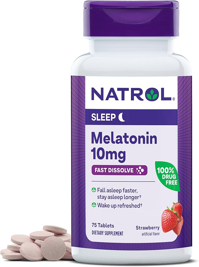 Natrol Fast Dissolve Melatonin 10 mg, Melatonin Supplements for Restful Sleep, Sleep Support for Adults, 75 Strawberry-Flavored Tablets, Up to a 75 Day Supply