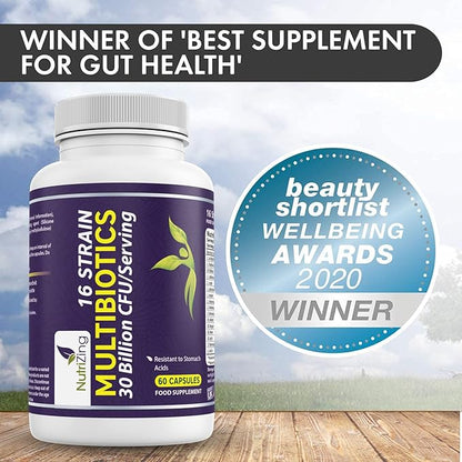 NutriZing Vegan Probiotics for Digestive Health - 30 Billion CFU & 16 strains - Bifidobacterium & Lactobacillus Probiotics for Men & Women - Delayed Release Probiotic Gut Health Supplement