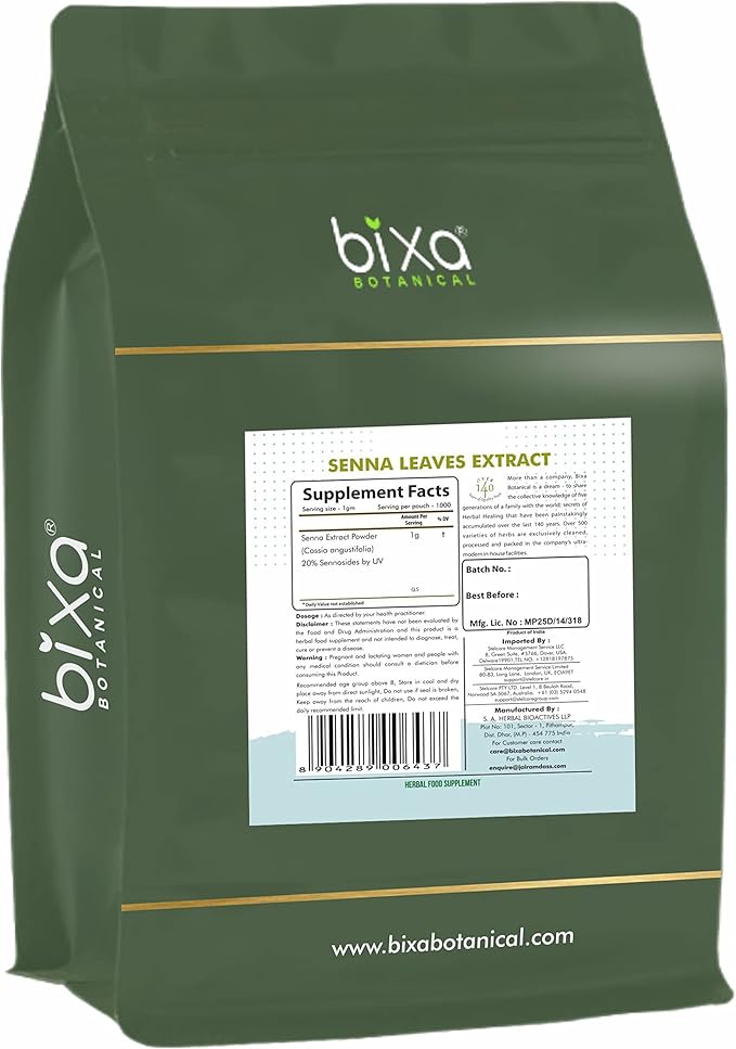 bixa BOTANICAL Senna Leaves Powder (Cassia angustifolia), Natural Herbal Laxative | Relief from Occasional Constipation | Gluten Free, Non-GMO, Steam Sterlized, Vegan, 100% (35.2 Ounce (Pack of 1))