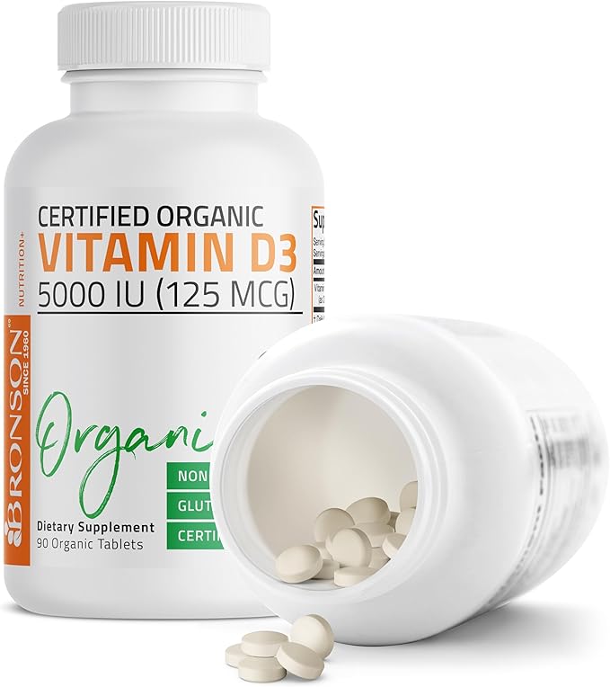 Bronson Vitamin D3 5000 IU Certified Organic Vitamin D Supplement, Non-GMO, USDA Certified, 90 Tablets
