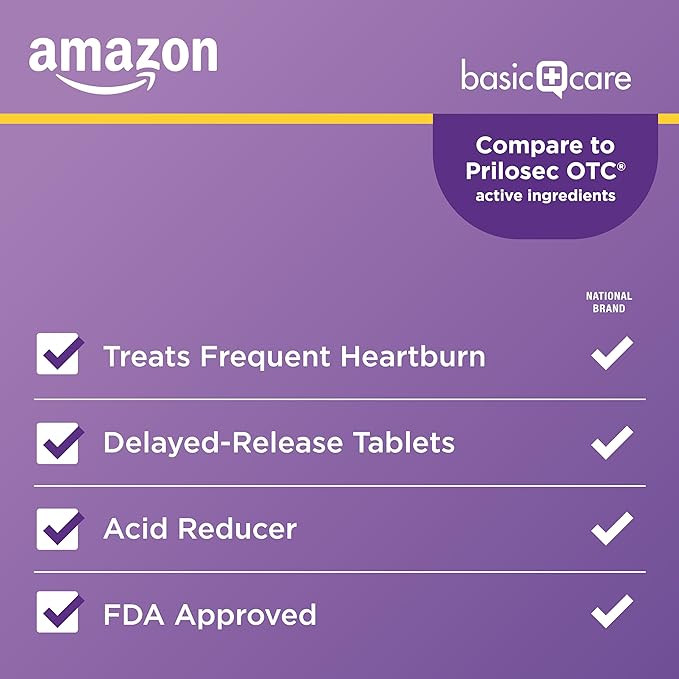 Amazon Basic Care Omeprazole Delayed Release Tablets 20 mg, Acid Reducer, 14 Count (Packaging may vary)