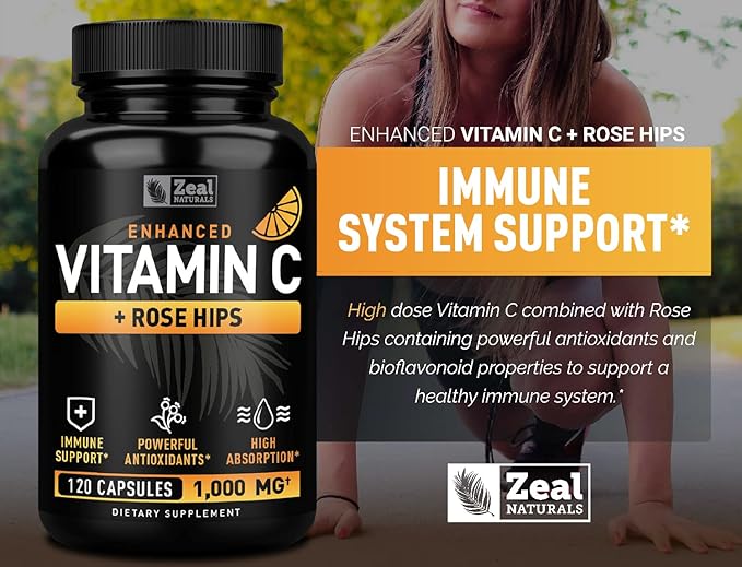 Vitamin C 1000mg with Rosehips (120 Capsules | 1000mg) Pure Vitamin C Capsules - Ascorbic Acid + Rose Hips for Powerful Immune System Support - High Dose Vitamin C for Adults Immune Support Vitamins