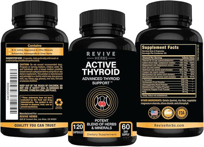 Thyroid Support: Powerful Blend of Ashwagandha, Iodine, Selenium, Magnesium, Zinc, Vitamin B12 & More for Optimal Health - 120 Capsules