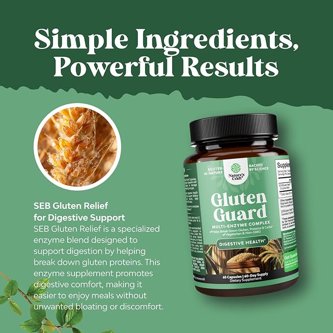 Fast Acting Gluten Pills for Intolerance - GlutenGuard Gluten Enzyme Complex with Powerful DPP IV Blend Plus Lipase Amylase Bromelain Digestive Enzymes for Complete Digestive Support - 60 Servings