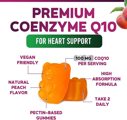 CoQ10 100mg Gummies - Coenzyme Q10 Supplement, CoQ10 Gummies Antioxidant for Heart Health Support & Energy Production, High Absorption Coenzyme Q10 Gummy Supplements - 60 Count Coenzyme Q10 Vitamins