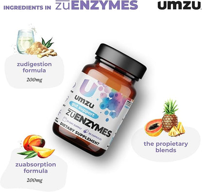 UMZU ZuEnzymes Digestive Enzymes Supplement | 21 Enzymes for Gut Health Support, Digestion & Nutrient Absorption | Helps Break Down Lactose, Carbs, Proteins & Fats (30 Day Supply | 30 Capsules)