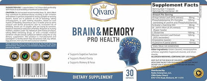 Brain & Memory Pro Health - Natural Support for Cognitive Function - Mind & Memory Supplement for Brain Health - Vegan and Non-GMO - Made in USA – 30 Capsules