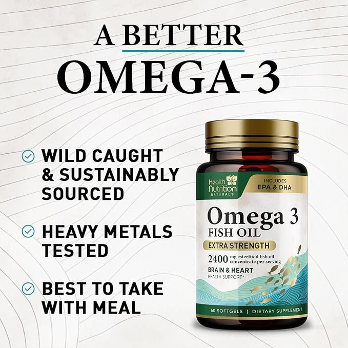 Omega 3 Fish Oil Triple Strength 1200 mg Softgels, Omega-3 Supplements, Natural Brain Heart Health & Immune Support - Fatty Acids with EPA & DHA - Wild Caught Fish Oil Supplement - 60 Softgels