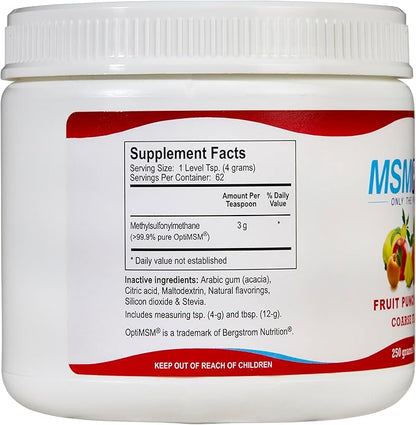 KALA HEALTH MSMPure Fruit Punch Flavored Coarse MSM Powder Flakes – US-Sourced MSM for Joint Health, Skin Appearance, and Hair & Nail Support – 8.8 oz, Organic Sulfur