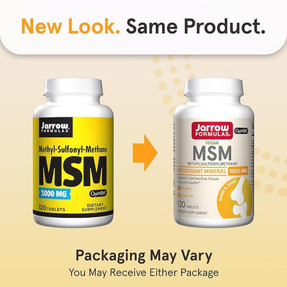 Jarrow Formulas® MSM Tablets, 1,000 mg, Methylsulfonylmethane, Joint Health Support, 120 Tablets , Up To 120 Servings