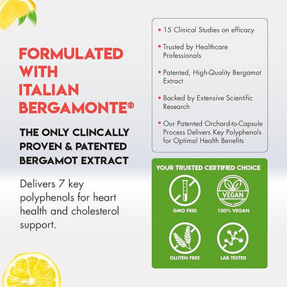 Bergamot Flow Italian Citrus Bergamot + S7 Nitric Oxide, Bergamot Supplement for High Cholesterol - Increase Blood Flow, Circulation & Energy Levels - Made with Patented Italian Bergamonte Extract