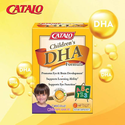 CATALO Children’s DHA Formula – Chewable Softgels with Fish Oil for Kids, 200mg DHA per Serving, Orange Flavor, Easy to Swallow or Mix with Food, 30 Softgels