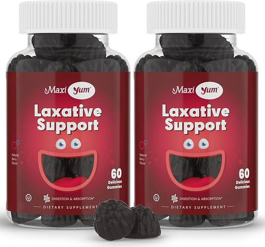 Maxi Health Laxative Gummies - Chewable Vegan Gummy Laxative for Adults & Kids Ages 6 and Up - All-Natural Laxative w/Senokot Extract & Mixed Natural Fruit Flavors (Berry, 60 Count, Pack of 2)