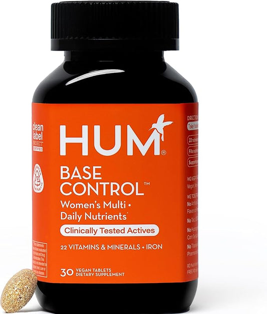 HUM Base Control - Daily Women's Multivitamin & Minerals w/B Complex, Vitamin C, 22 Micro-Nutrients + Iron & Biotin to Support Pre-Menopause Women - Non-GMO & Gluten-Free (30 Tablets)