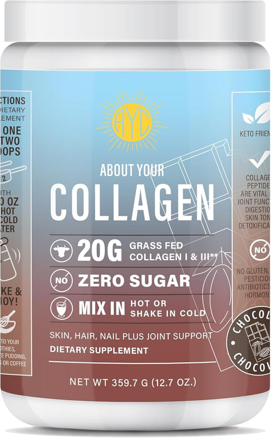 Chocolate Peptides Powder, Grass Fed Hydrolyzed Type 1&3 Collagen, Promotes Hair, Skin, Nails, Bones, Joint Health (30 Servings) (Chocolate)