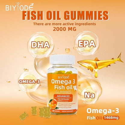 Omega-3 Fish Oil Supplements: Pure 1000mg Omega-3 Gummies Support Heart Joint Eye Brain Immune Health 60 Gummies 30 Day Supply