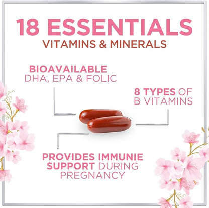 Women's Prenatal Multivitamin with Folic Acid + DHA, Essential Prenatal Vitamins with Folate, Omega 3, Vitamin D3, B6, B12 & Iron, Pregnancy Support Supplement for Mom and Baby - 60 Softgels